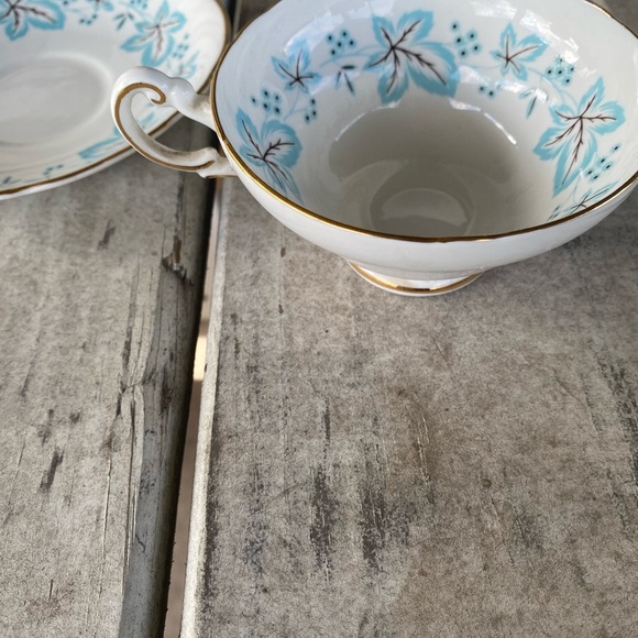 Vintage Regency English Bone China Maple Leaf Pale Blue Tea Cup & Saucer Set - Picture 8 of 10